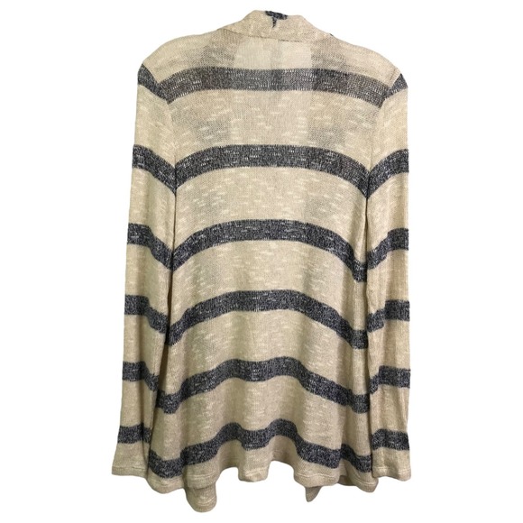 Three Dots Women's Cardigan Sweater Beige Gray Striped Long Sleeve Open Front XS - Picture 3 of 9